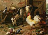 A Goat Chicken and Doves in a Stable by Edgar Hunt